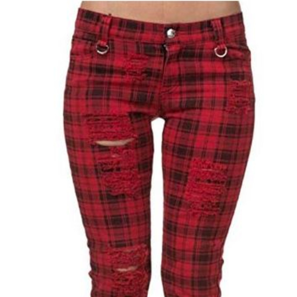 Plaid skinny jeans